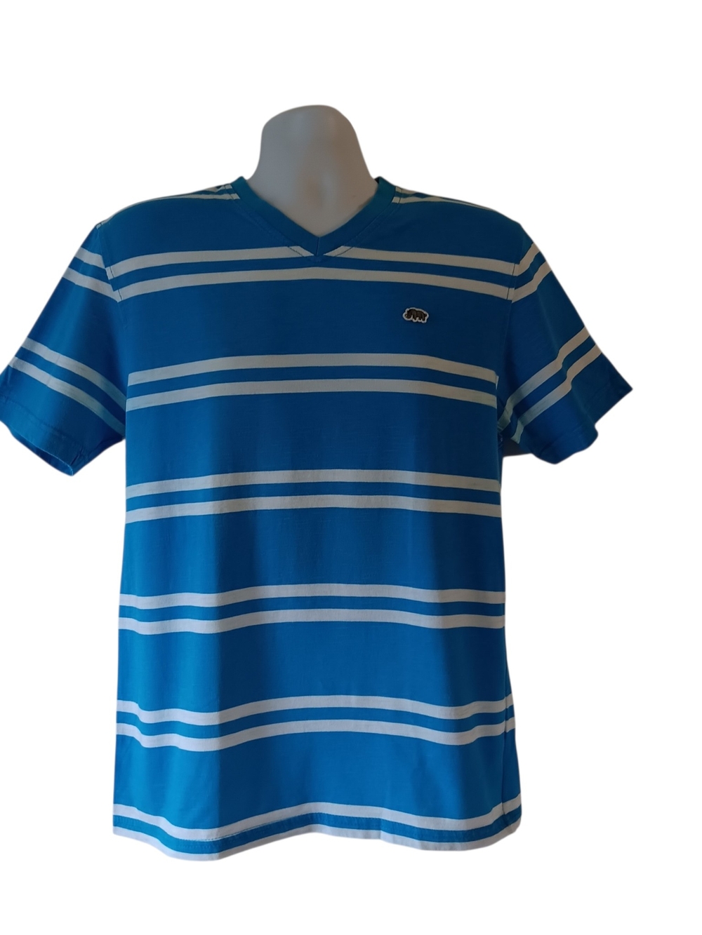 Ecko Unltd. men's blue/white striped short-sleeve v-neck t-shirt size L